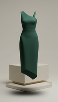 Asymmetrical neoprene midi dress in deep pine green