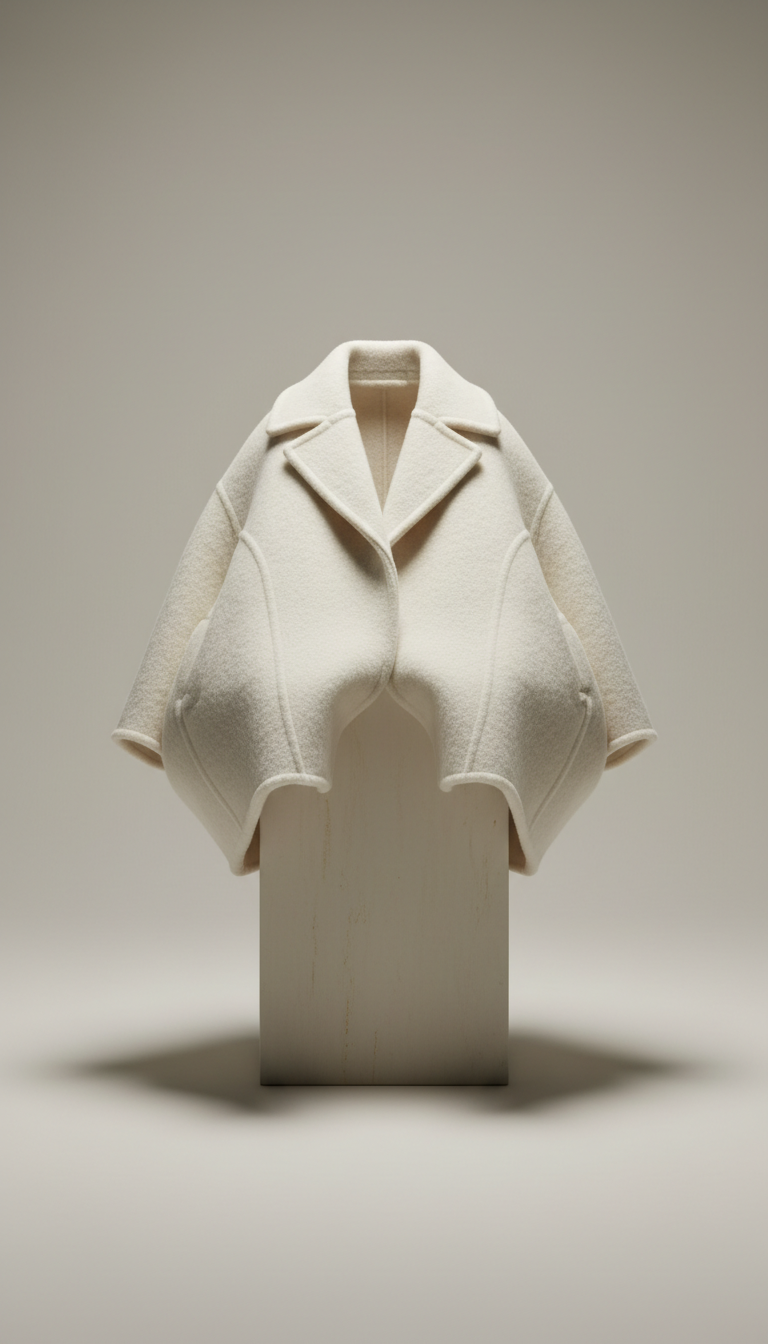 Oversized ivory matte wool coat